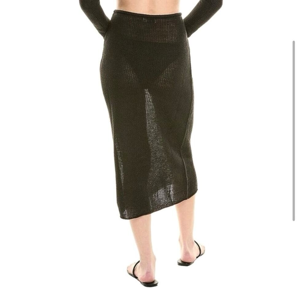 Onia Black 100% Linen Knit Crochet Low Rise Semi Sheer Pull On Midi Skirt S - Picture 2 of 11